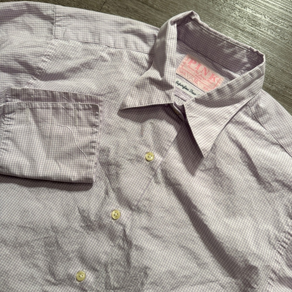 Thomas Pink Shirt Womens 10 Purple Gingham Cotton French Cuff Professional Luxe